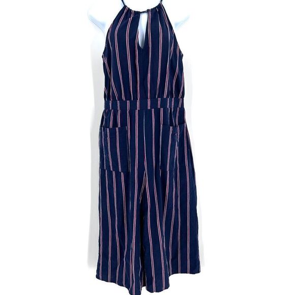Universal Thread navy Striped Halter Jumpsuit Romper Size With Pockets Size medi - Picture 2 of 13